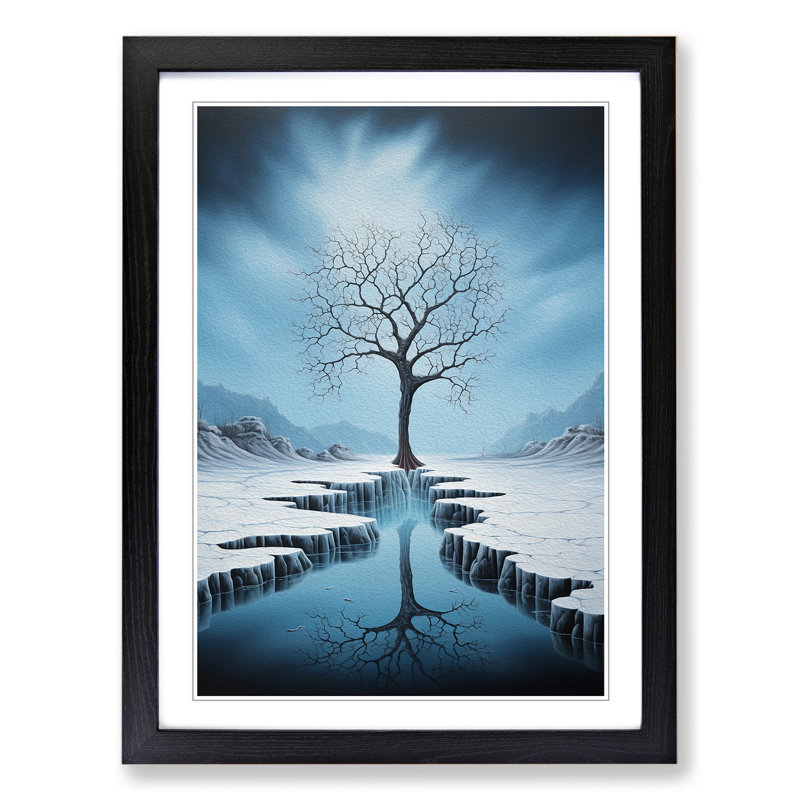Winter Landscape Surrealism - Single Picture Frame Print on Wood, Black, 46cm H x 34cm W x 2cm D