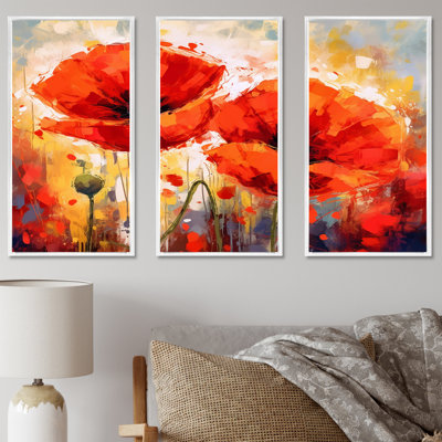 Vibrant Red And Yellow Poppy Field Dreams - Poppies Canvas Wall Art Set