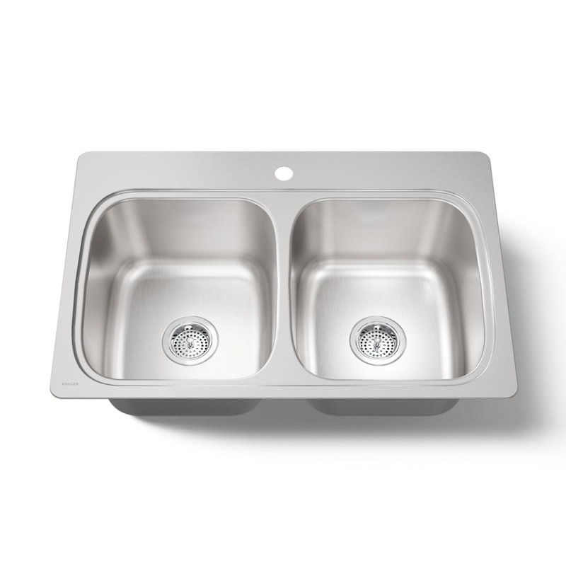 Verse Top-Mount Double-Equal Bowl Kitchen Sink with Single Faucet Hole, 1 Hole