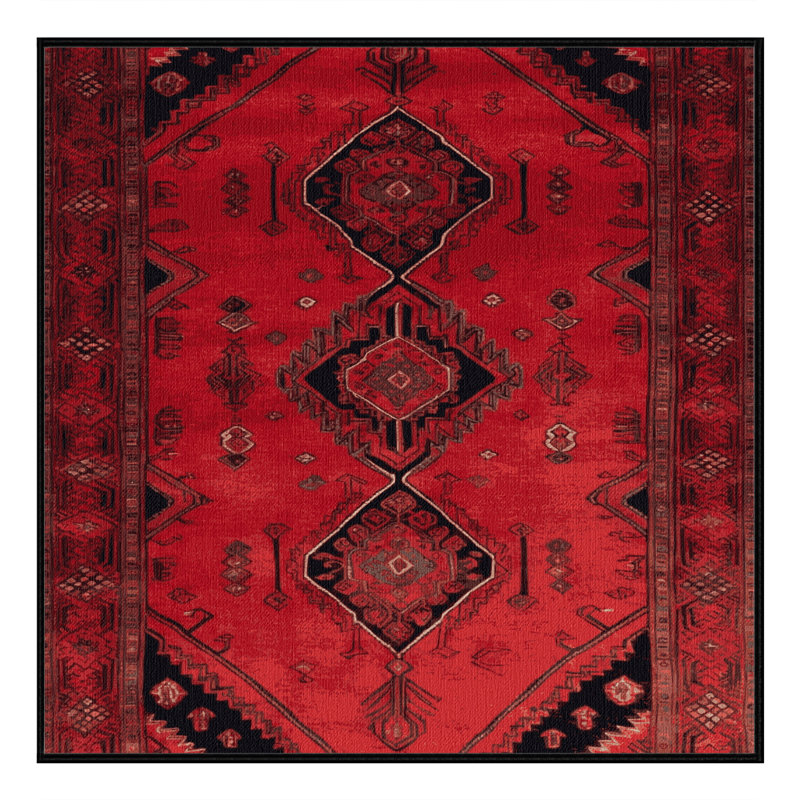 Tapis rouge persan lavable à la machine, Carré 8 pi