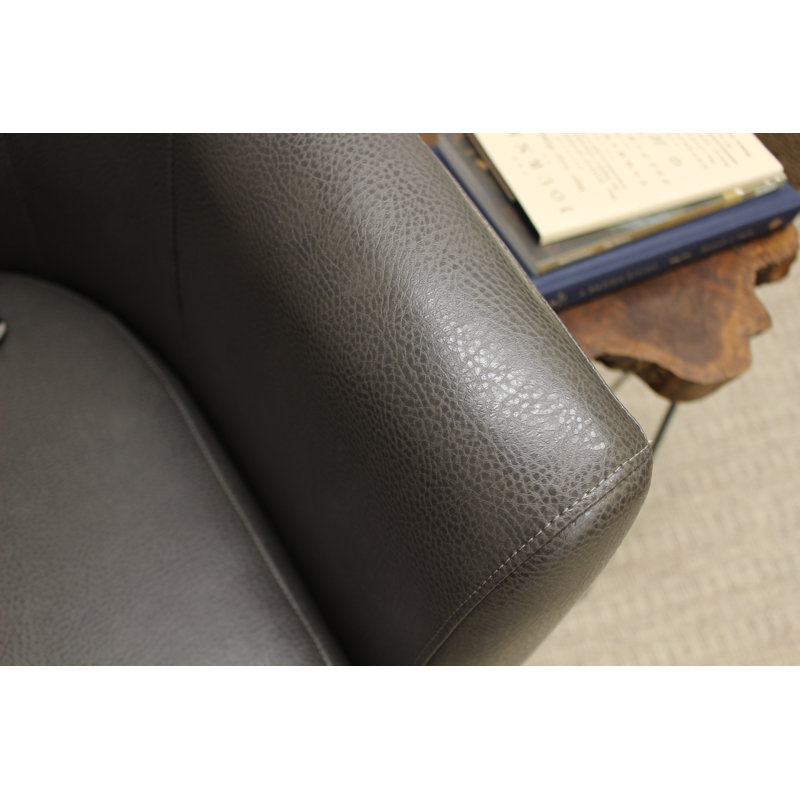 Kronos Faux Leather Barrel Chair, Charcoal Gray Faux Leather
