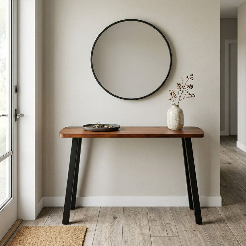 Solid Walnut Console Table with Metal Legs, 29.5" H x 60" W x 14" D