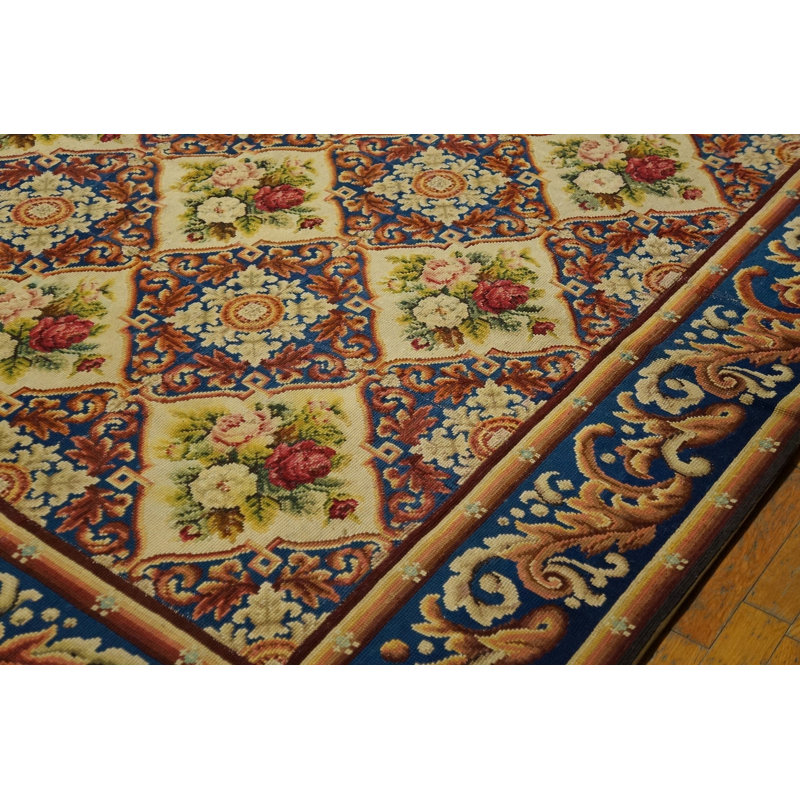 Room Size Colorful Jewel Tone European Floral Pattern Victorian English Needlepoint  Rug