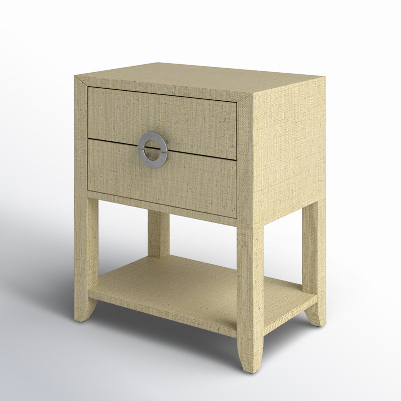 Amelle Raffia 2-Drawer Nightstand, Cream
