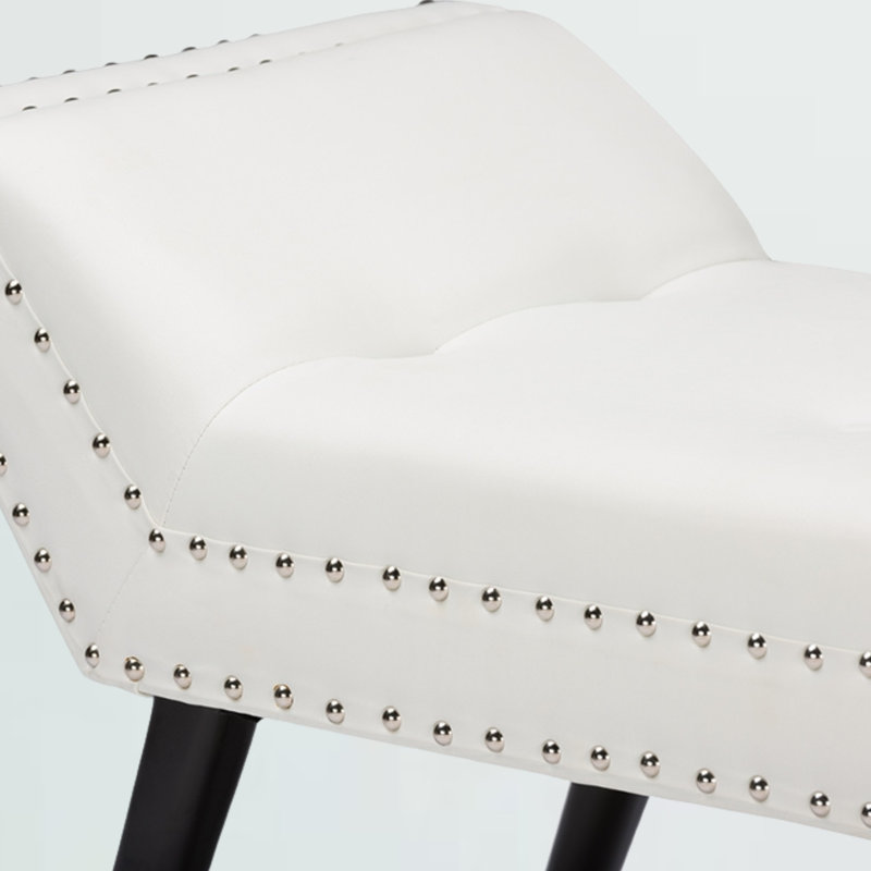 Faux Leather Upholstered Bench, White 