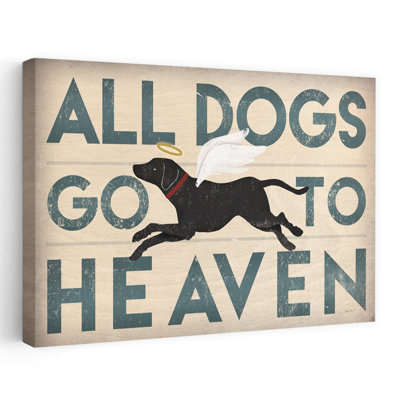All Dogs Go To Heaven I - Angel Animal Black Distressed Art