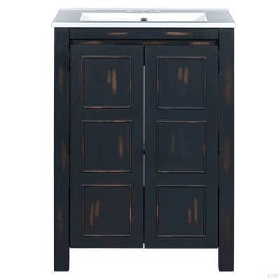 Petit ensemble de meuble-lavabo de style vintage 24 po x 18 po x 34 po avec lavabo en céramique