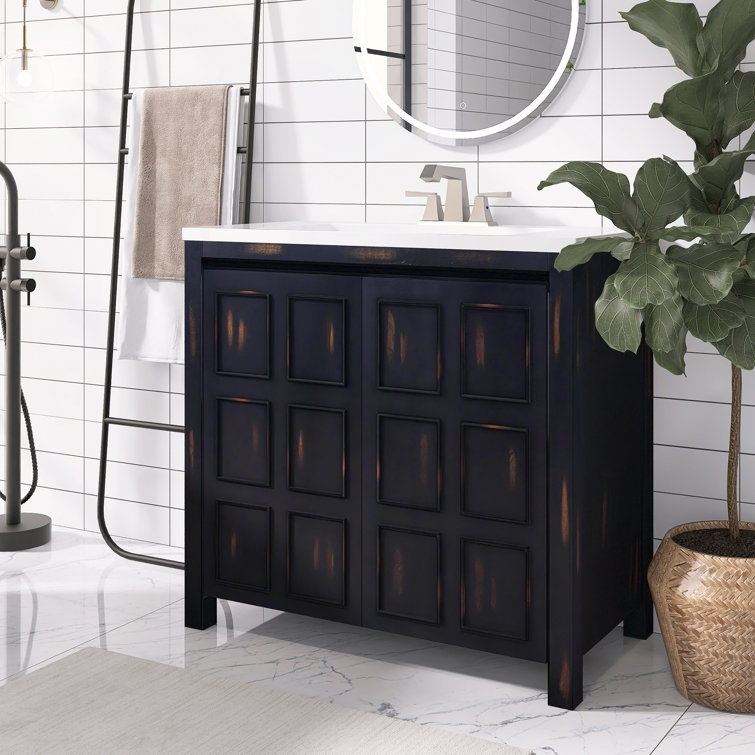 36 Contemporary Bathroom Vanity with Top Sink, 2 Soft Close Doors, and 6  Drawers, Brown - ModernLuxe