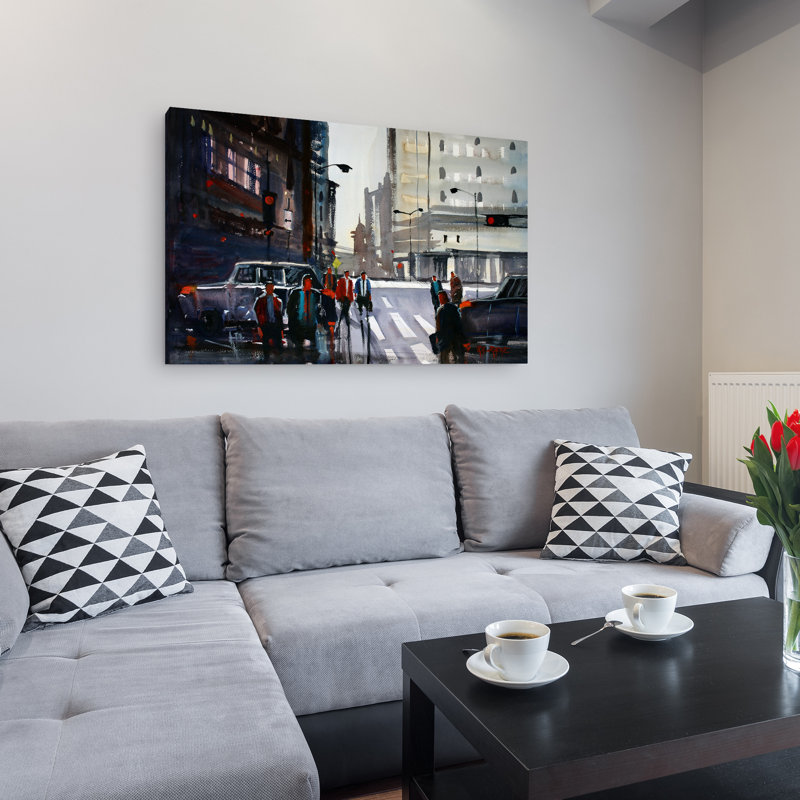 « busy city-chicago » par ryan radke, reproduction d’art sur toile tendue encadrée, H 30 po x l 47 po x P 2 po