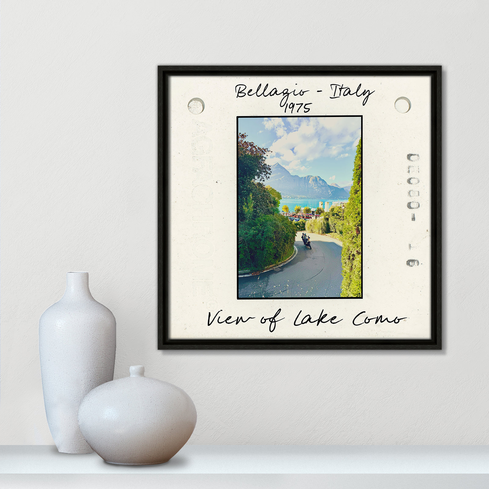 Casa Fine Arts "Bellagio, Italy - Lake Como" Print, Espresso Floater Framed Canvas, 17.5" H x 17.5" W x 2" D
