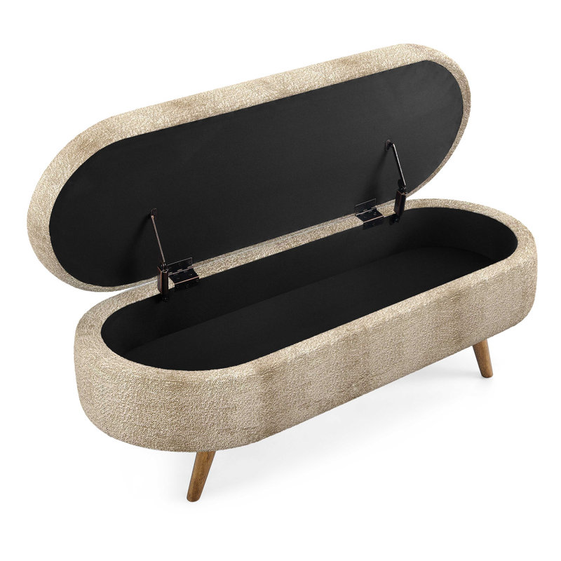 Ottoman Oval Storage Bench,Rubber Wood Legs, Brown