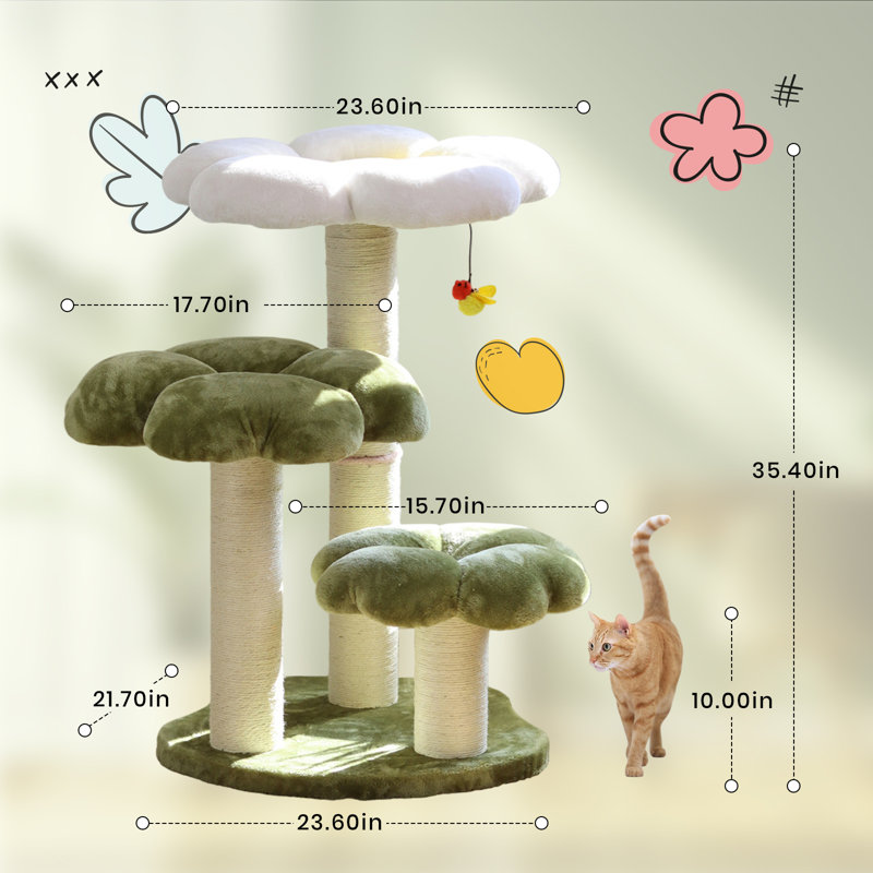 Emmrie Four Leaf Clover Cat Tree with Cat Scratching Posts, Flower-shaped Cat Tower for Indoors, Modern Cat Tree for Large Cats