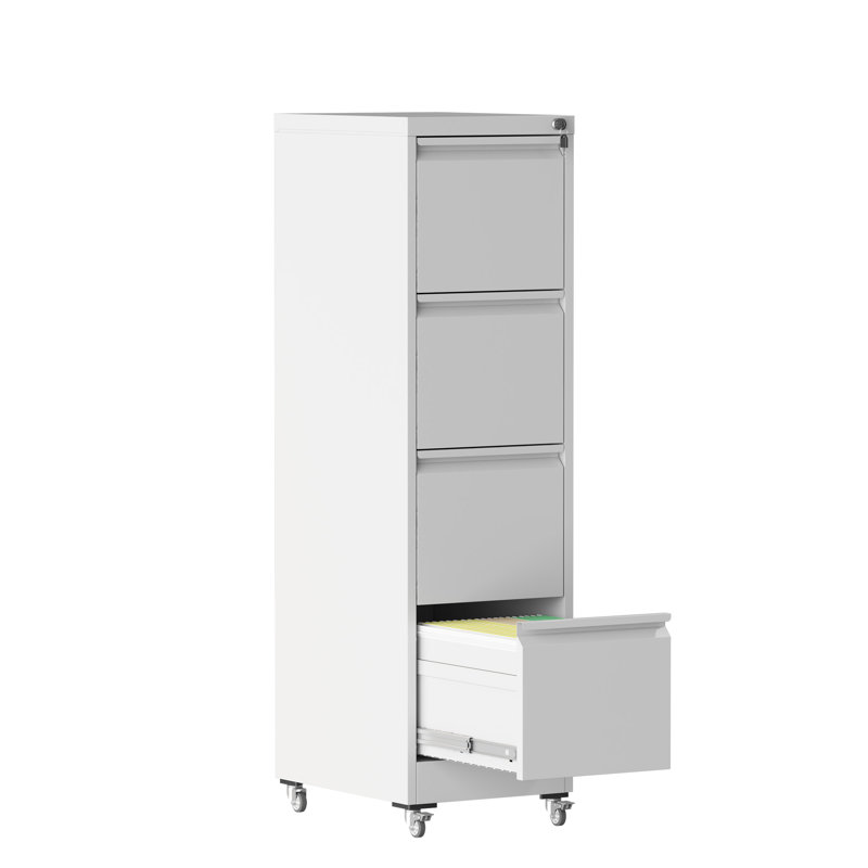 Classeur vertical à 4 tiroirs verrouillables en métal sur roulettes - Armoire verrouillable robuste pour la maison et le bureau