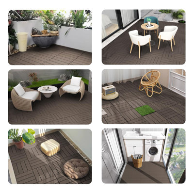 DECKING 12"L x 12"W Plastic Interlocking Deck Tile, Set of 12pcs