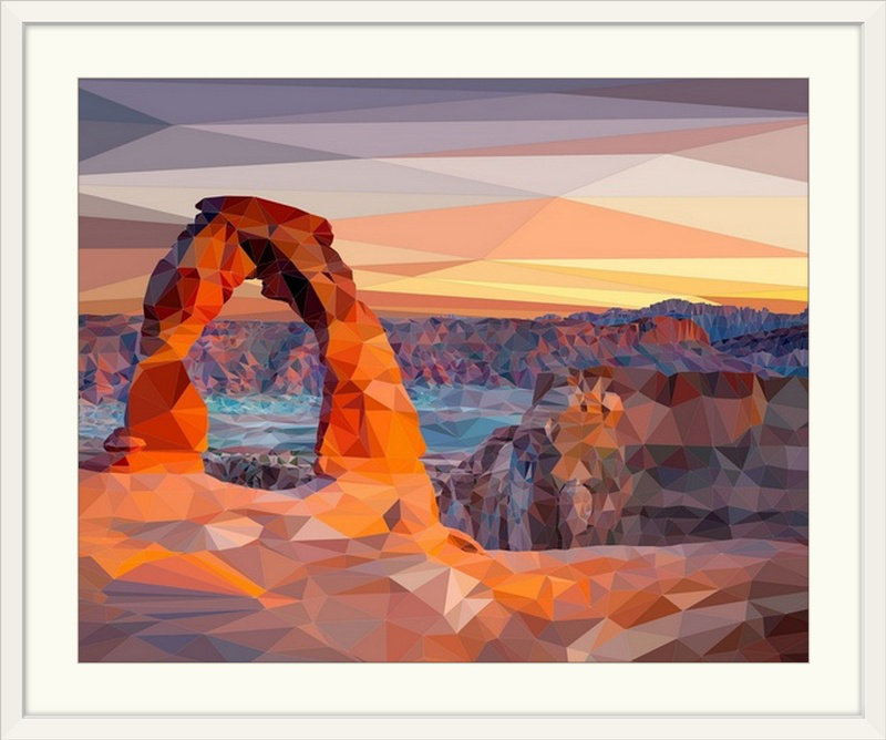 «Arches National Park - Low-Poly Art», impression, H 20 po x l 23 po x P 1 po, Cadre blanc