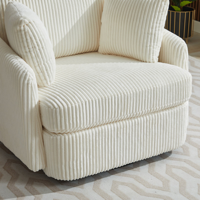 Chaise pivotante rembourrée avec repose-pieds avec rangement, Velours côtelé ivoire