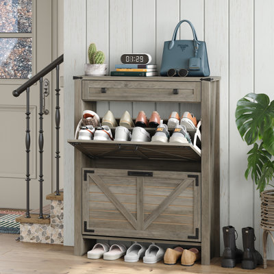 16-Pair Farmhouse Shoe Storage Cabinet