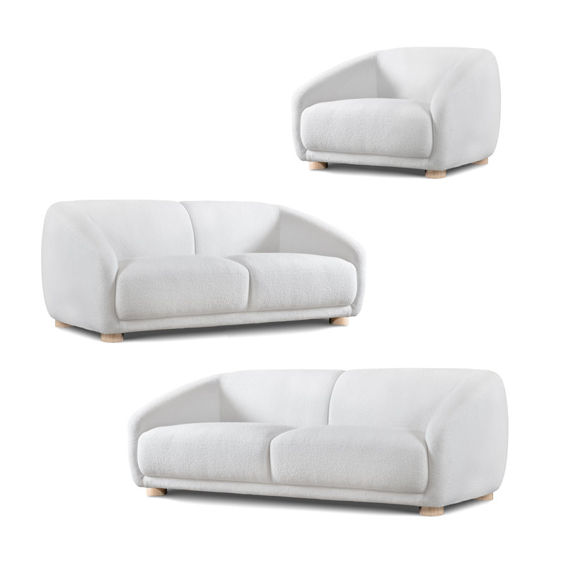 Ensemble de canapé Celal, Blanc, 3 pièces: chaise, causeuse, canapé