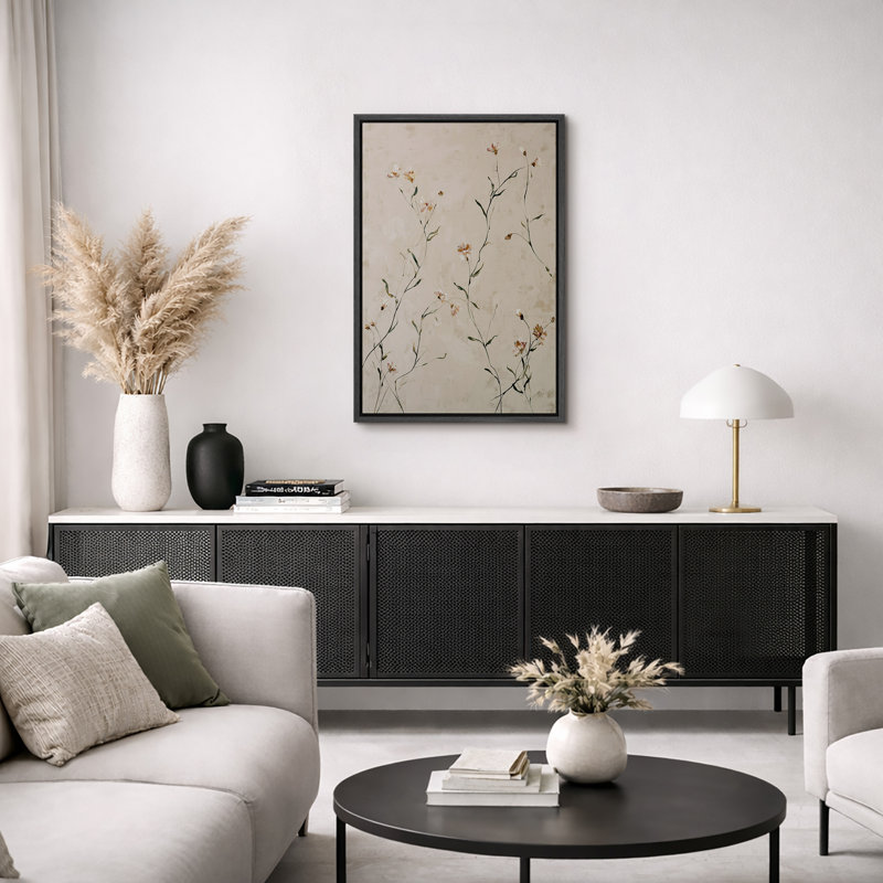 Œuvre botanique minimaliste, fleurs de chambre à coucher neutres, impression sur toile encadrée, impression numérique