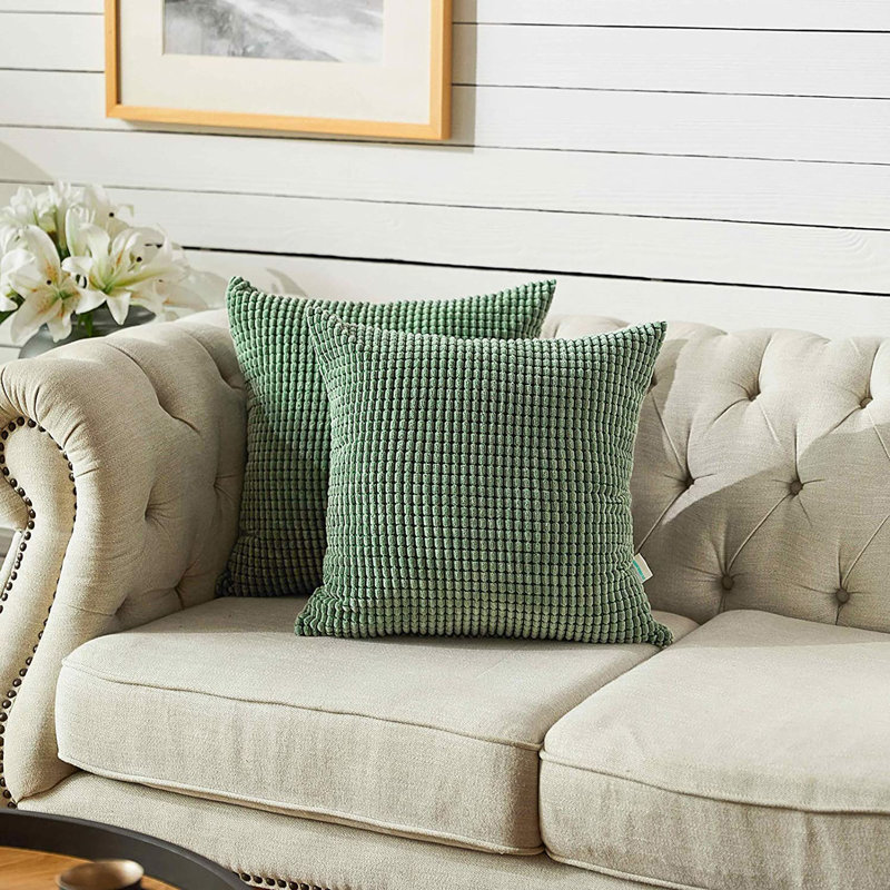 Housse de coussin carré à carreaux, 16 po x 16 po, Vert haricot