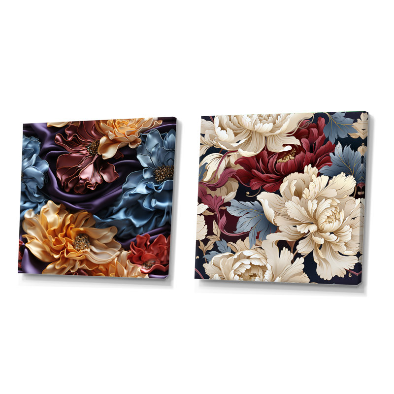 Uxbridge - Ensemble de 2 collages carrés botaniques abstraits, H 30 po x l 61 po, Toile tendue