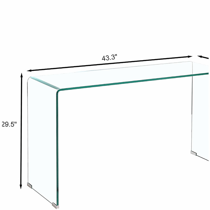 Console en verre, console en verre trempé transparent avec bureaux à bords arrondis, table de canapé