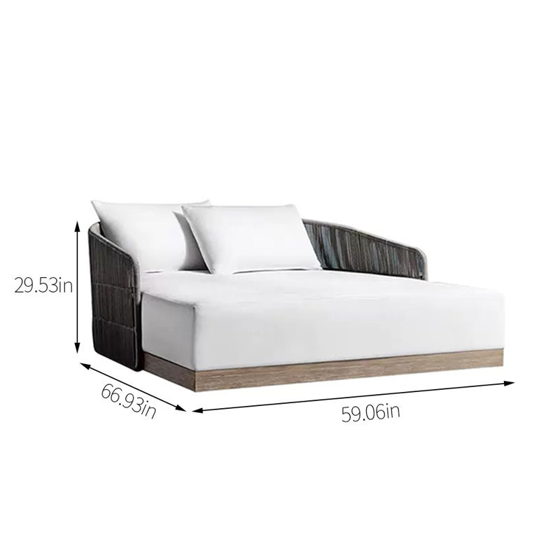 Lit de jour d'extérieur en osier 59,06 po avec coussins Sunbrella®