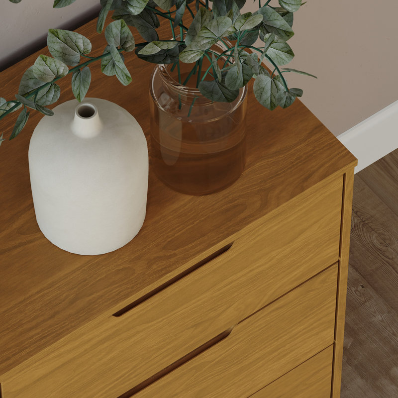 Commode en bois massif à 6 tiroirs 51 po, Caramel