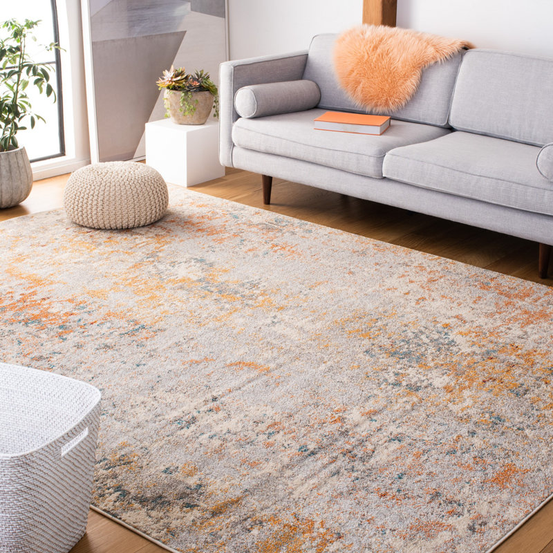 Besfort Abstract Ivory/Orange Area Rug, Rectangle 8' x 10'