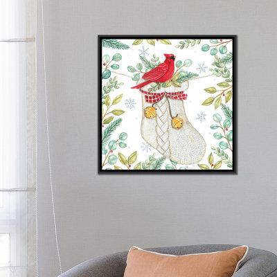 «Jingle Bell Cardinal», reproduction d'art sur toile encadrée