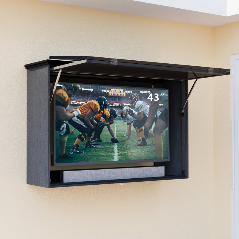 Outdoor TV Enclosure Solid Wood TV Cover 43 Inch Weatherproof with Premium Heavy-Arm TV Mount