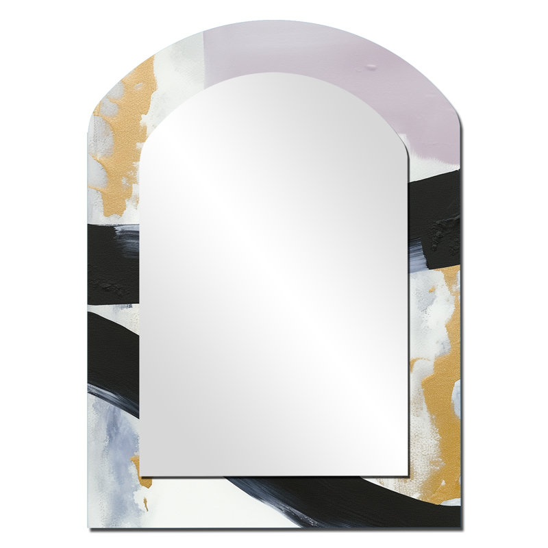 Miroir mural asymétrique «Black Eruption Of Marble II», marbre décoratif moderne, impression sur métal, 34 po x 25 po