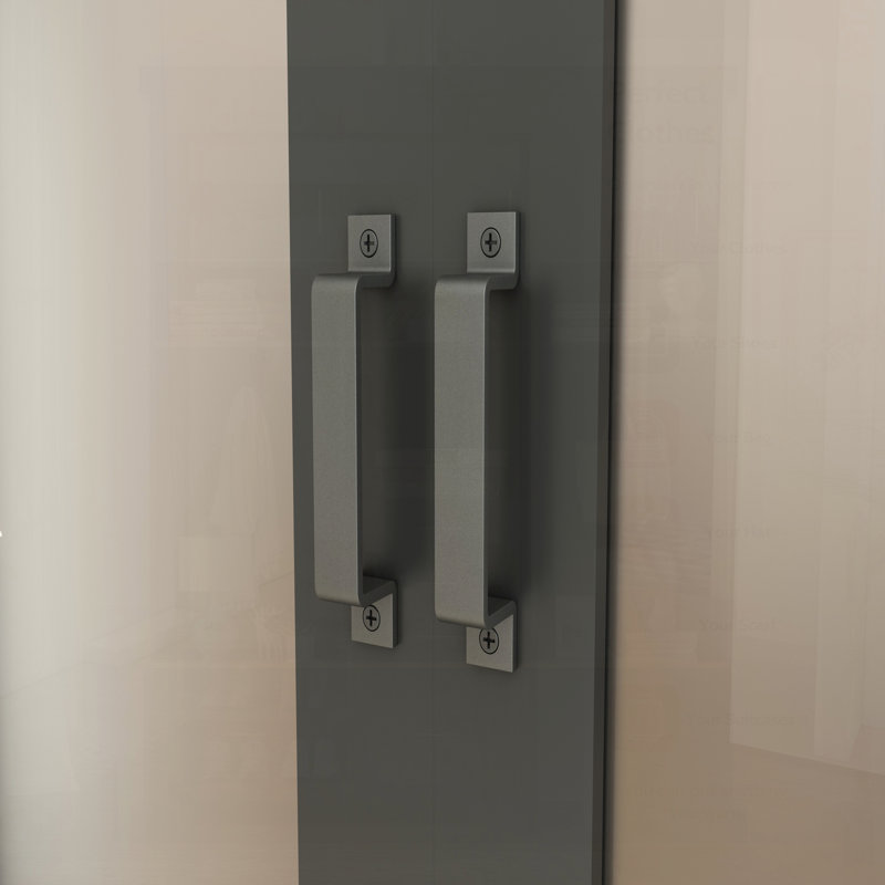 Porte de grange coulissante double en verre trempé givré 3-Lite avec trousse de quincaillerie et poignée pour l'intérieur moderne