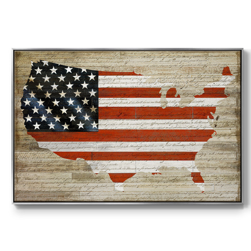 Drapeau américain encadré sur toile, H 27 po x l 41 po x P 2 po, Encadrement argenté