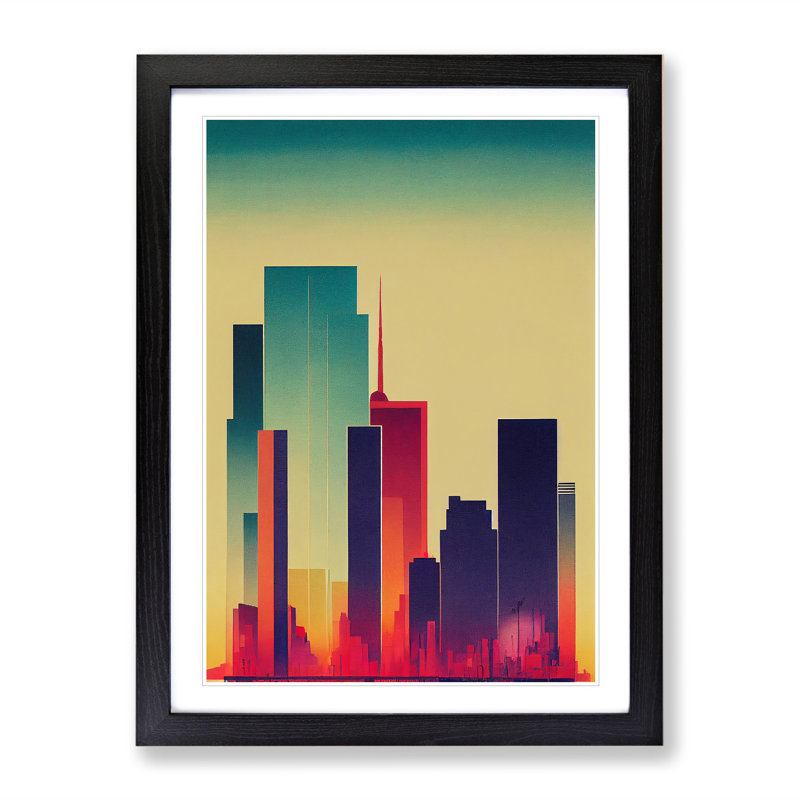 Sweet City Skyline Abstract - Framed Print, 64cm H x 46cm W x 2cm D, Black Framed