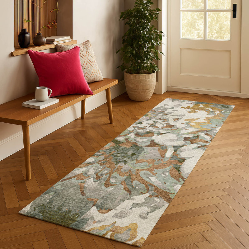 Tapis floral intérieur / extérieur lavable à la machine Molewski ACN2340, Tapis de couloir 2 pi 3 po x 7 pi 6 po