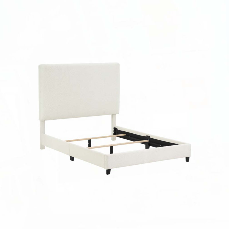 Boucle Upholstered Platform Bed, Queen, White Boucle