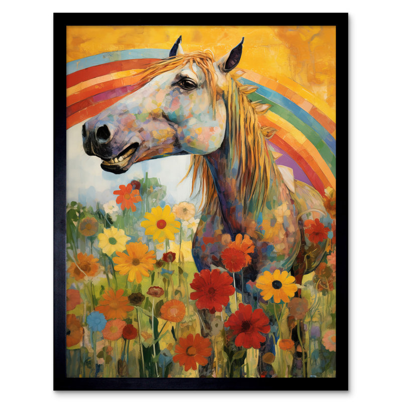 Rainbow Horse With Flowers - Single Picture Frame Print