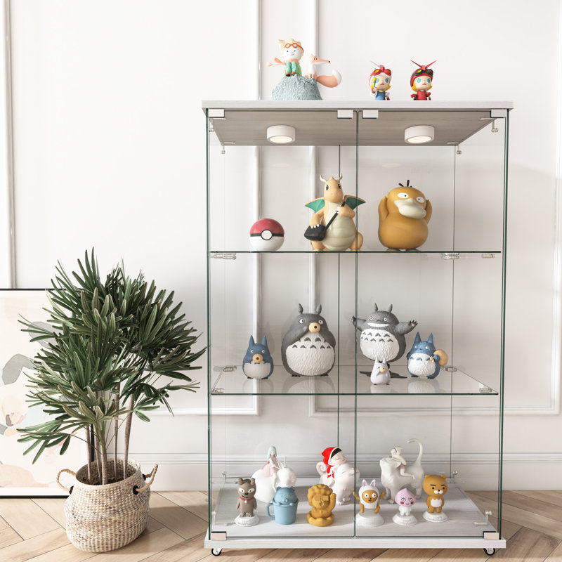 Tempered Glass Display Cabinet, 12 - Color Led, Easy To Assemble, Storing Ornaments Adjustable