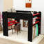 Lit mezzanine double avec bureau, lumière RVB, tablettes de rangement et station de charge-292342242