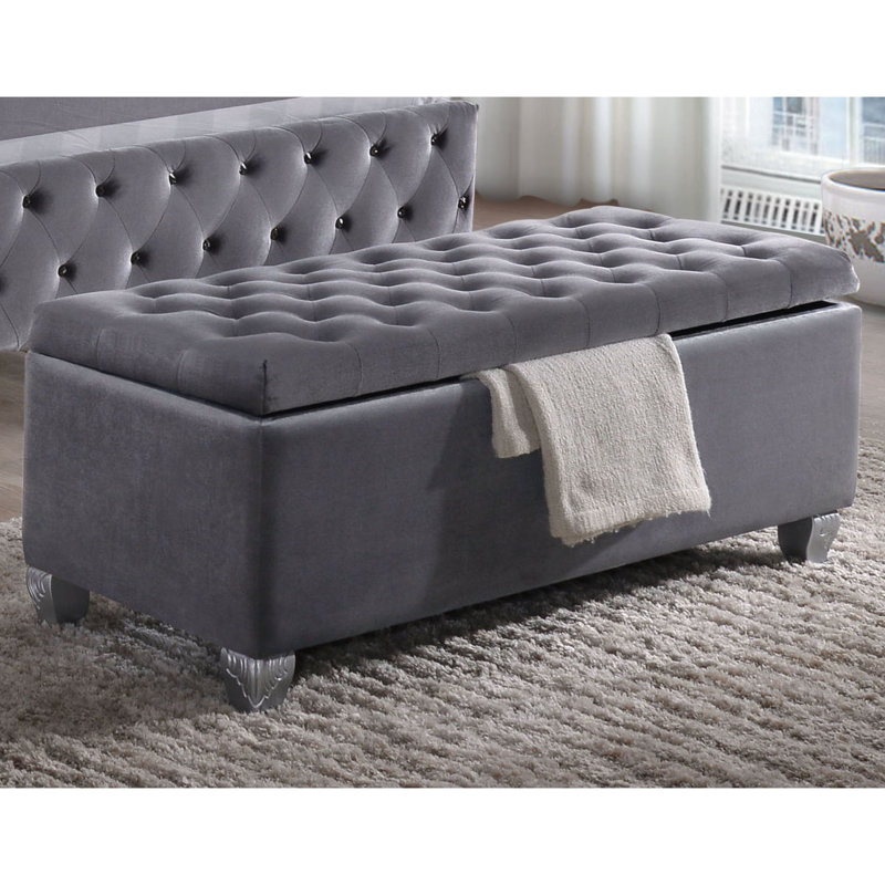 Banc de rangement gris pour chambre à coucher - Velours amplement d'espace et de style avec housse