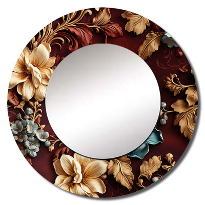 Riegan Rustic Brocade Elegance Victorian Pattern - Floral Mirror, Brown Decorative Wall Mirror, Printed Metal Art