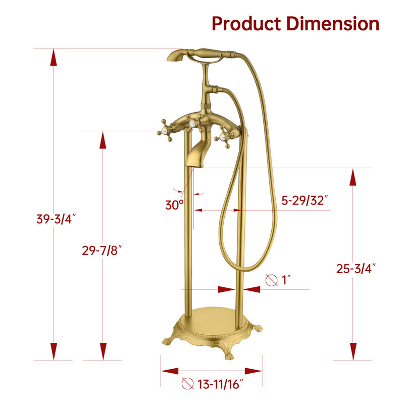 SUMERAIN Vintage Freestanding Tub Filler Faucetwith Handheld Sprayer and High-Flow Waterfall Spout for Fast Bathtub Filling,  Brushd Gold