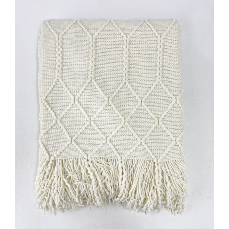 Irregular Rhombus Knitted Throw Blanket, Ivory