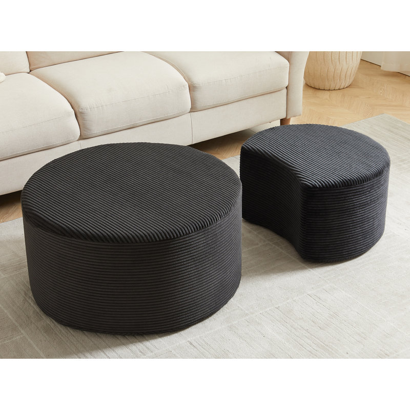 2-Piece Upholstered Round Coffee Table Set, Black