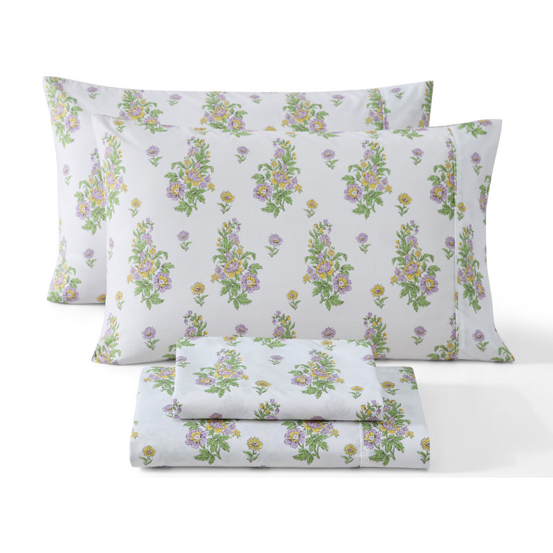 Hlc.me Color Block Printed Floral Bed Sheets - 3 Piece Patterned Bed Sheet Set - Wrinkle Resistant & Soft - Fits Mattresses Up To 15 Inches Deep (Twin, Lilac Purple)
