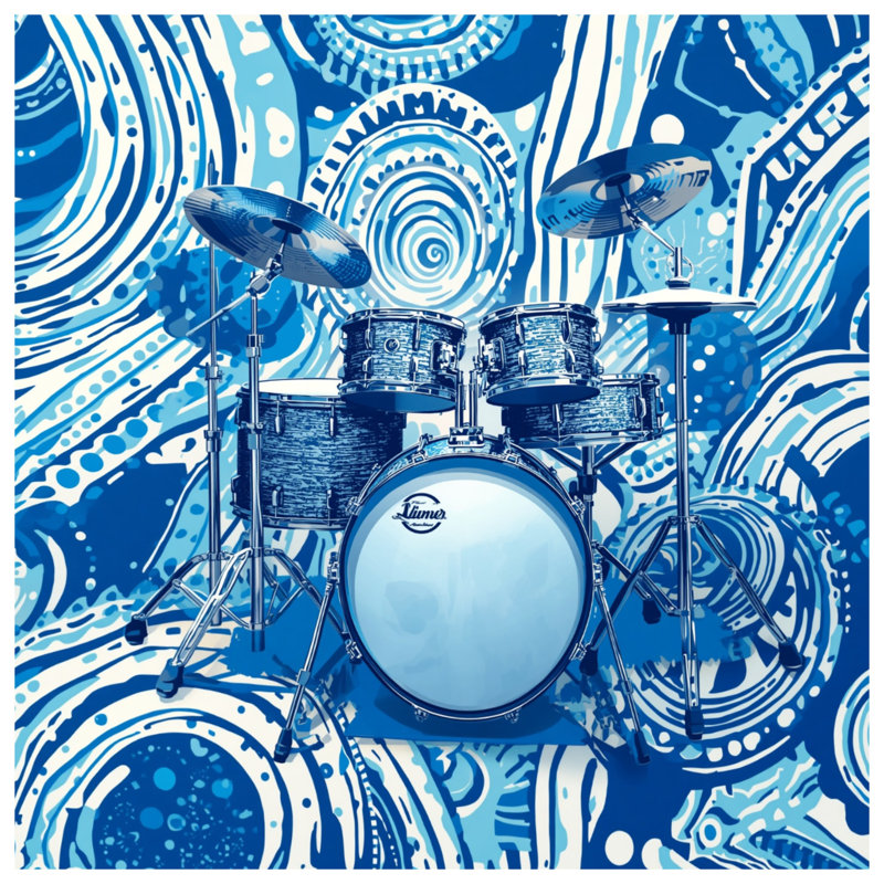 Blue Abstract Drumset Bath Mat, 24in W x 17in L