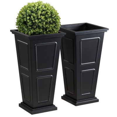 26"H Tall Metal Outdoor Planter Set of 2, Black Tapered Steel Planters with Removable Partition & Drainage Holes, Large Garden Pots for Porch, Patio, Balcony, All-Weather Classic Estate Design