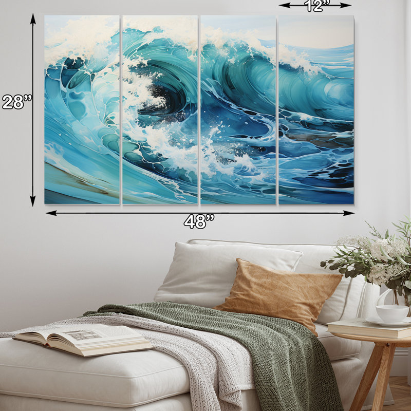 «Oceanic Collage II», art mural abstrait sur toile, 4 panneaux