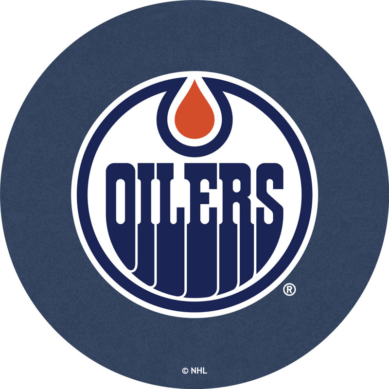 NHL Round Metal Base Dining Table, Edmonton Oilers, Stainless Steel